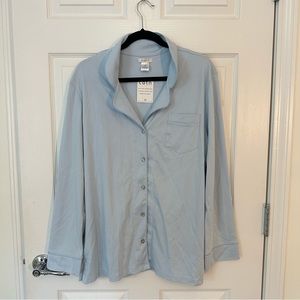 COTN Cotton Button Front Long Sleeve PJ Pajama Shirt Top Light Blue Medium